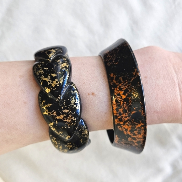 Pair VTG bangle bracelets speckled metallic by Van Allen - Picture 8 of 11